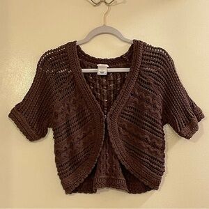 OLD NAVY NWOT Tiny Fit Rib Knit Crochet Cropped Cardigan in Brown